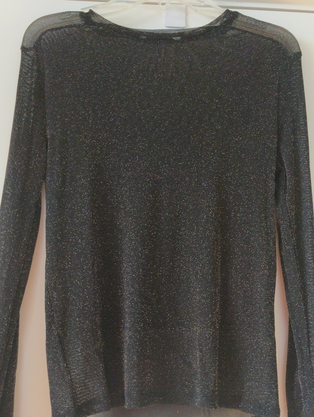 Black Sparkly Metallic Long-Sleeve Sheer Shirt